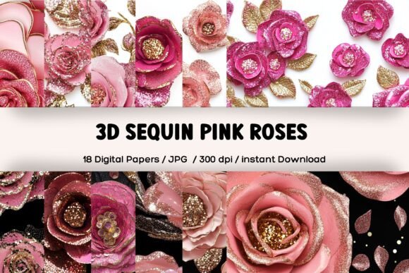 3D Sequin Pink Seamless Roses Graphic by printablesbyfranklyn ...