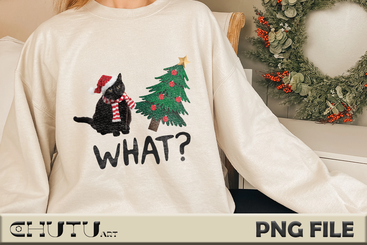 Christmas Cat What? Funny Holiday Design Graphic by CHUTU art ...