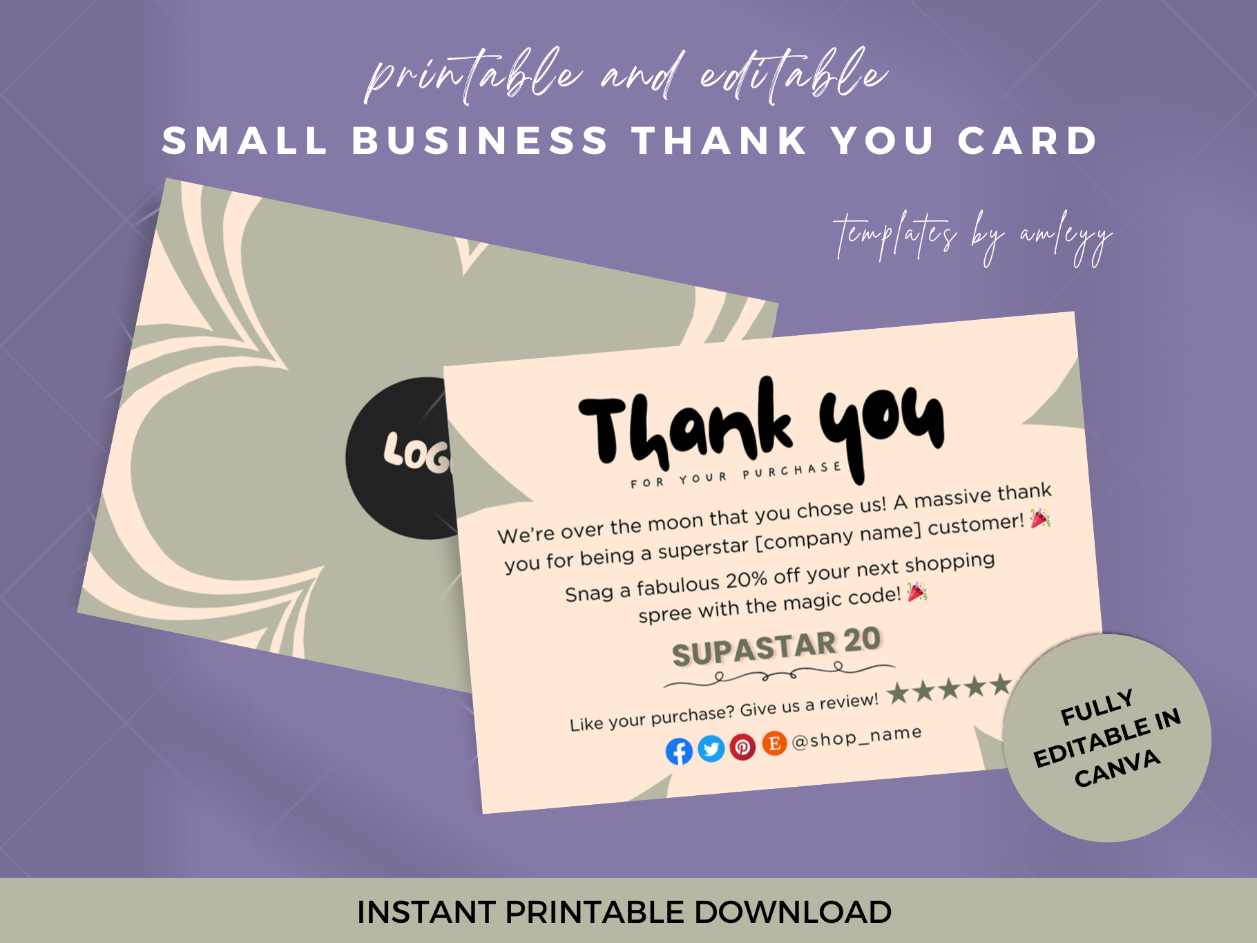 Cute Editable Thank You Card Template