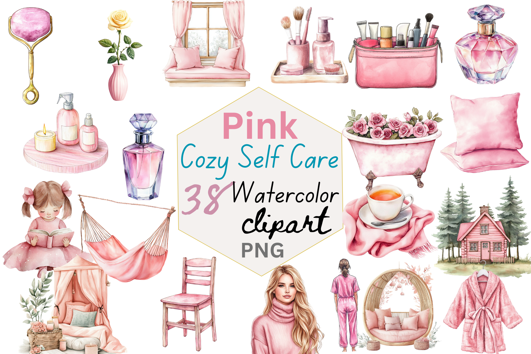 Watercolor Pink Cozy Self Care Clipart Graphic by DreamyDesignsCoIN ...