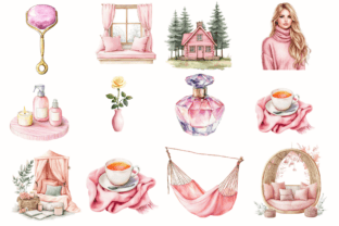 Watercolor Pink Cozy Self Care Clipart Graphic by DreamyDesignsCoIN ...