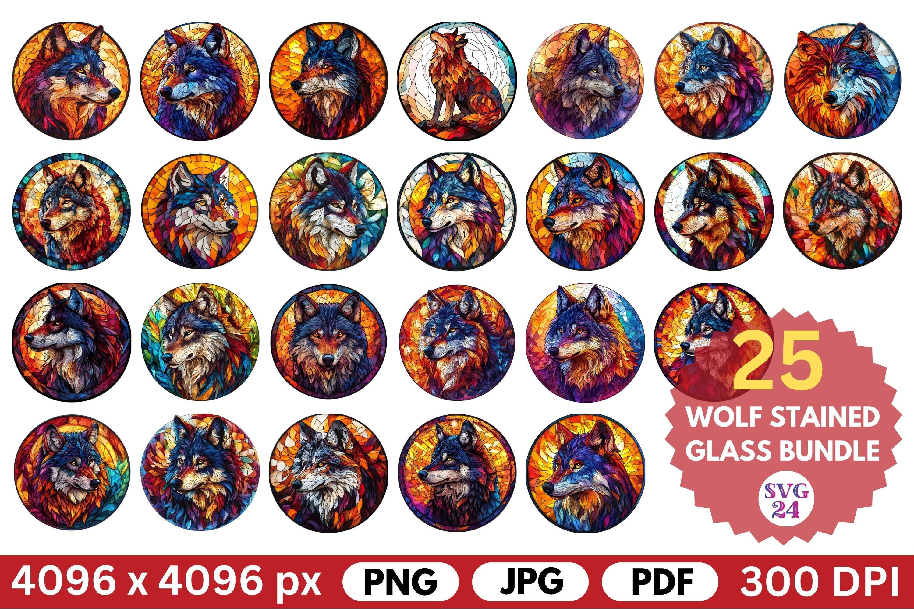 Wolf Stained Glass Bundle Graphic by SVG24 · Creative Fabrica