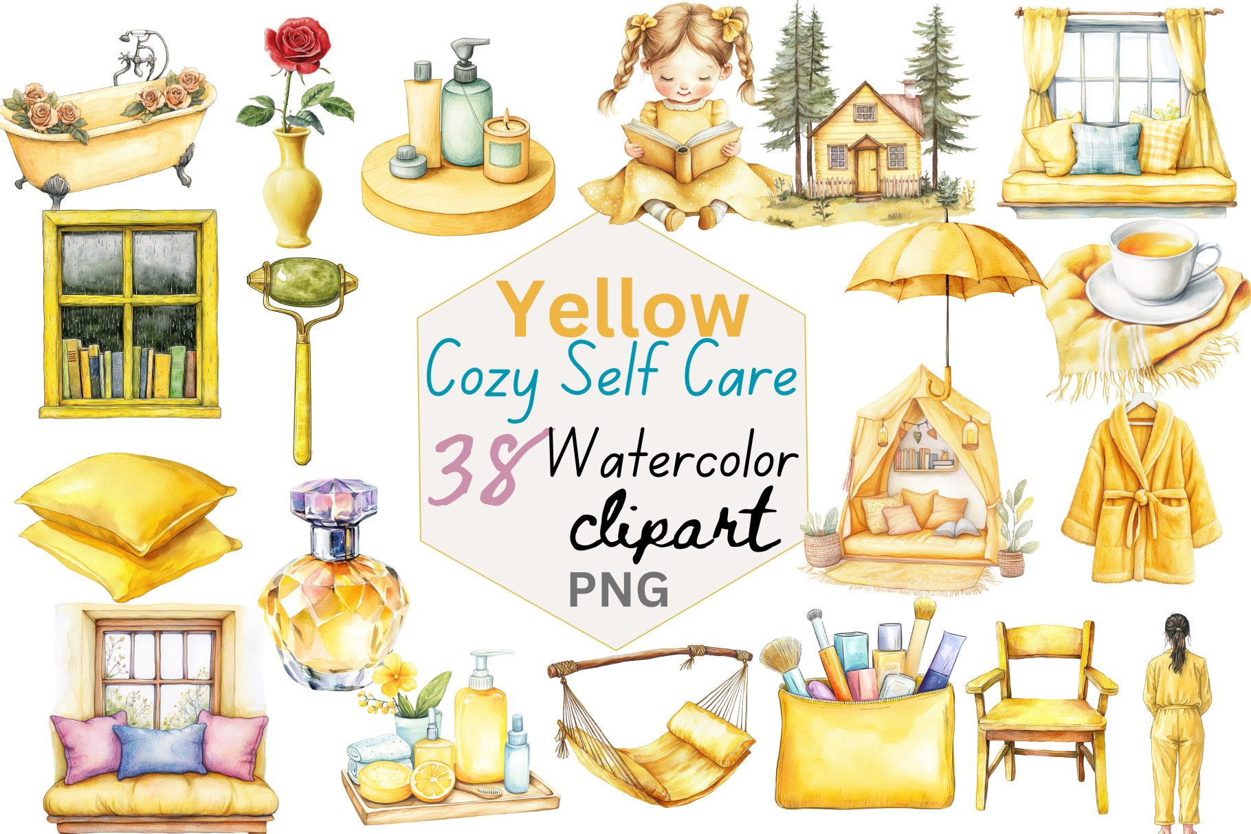 Yellow Cozy Self Care Clipart Graphic by DreamyDesignsCoIN · Creative ...