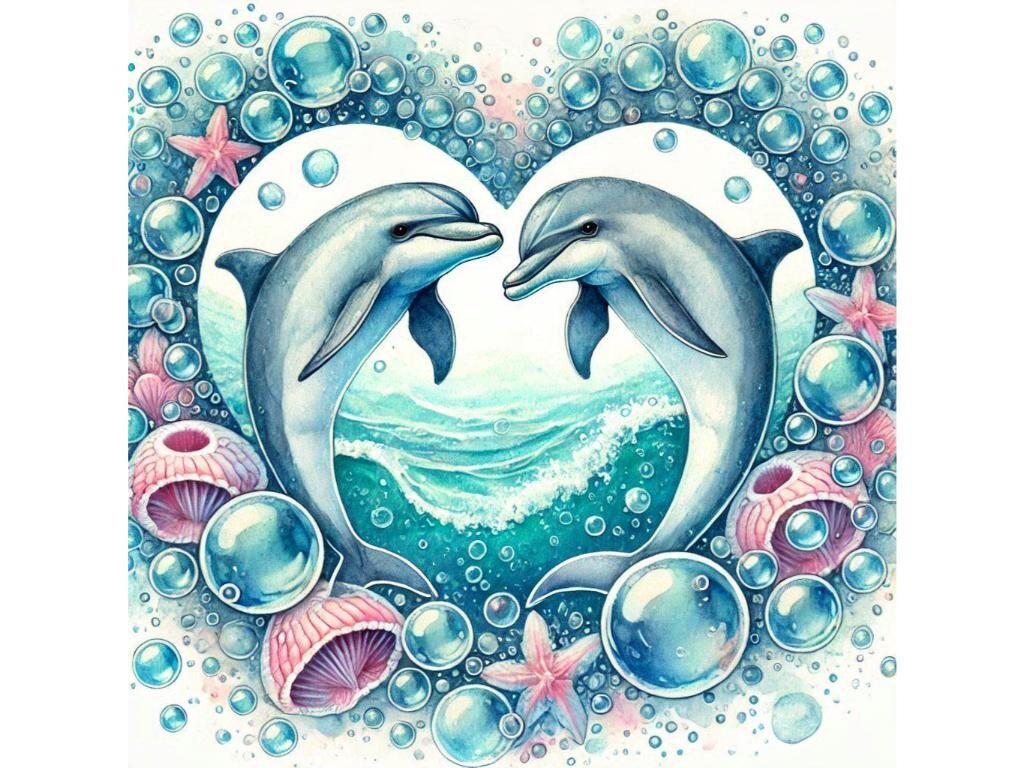 A Pair of Dolphins Swimming in a Heartsh Graphic by Creativeguru ...