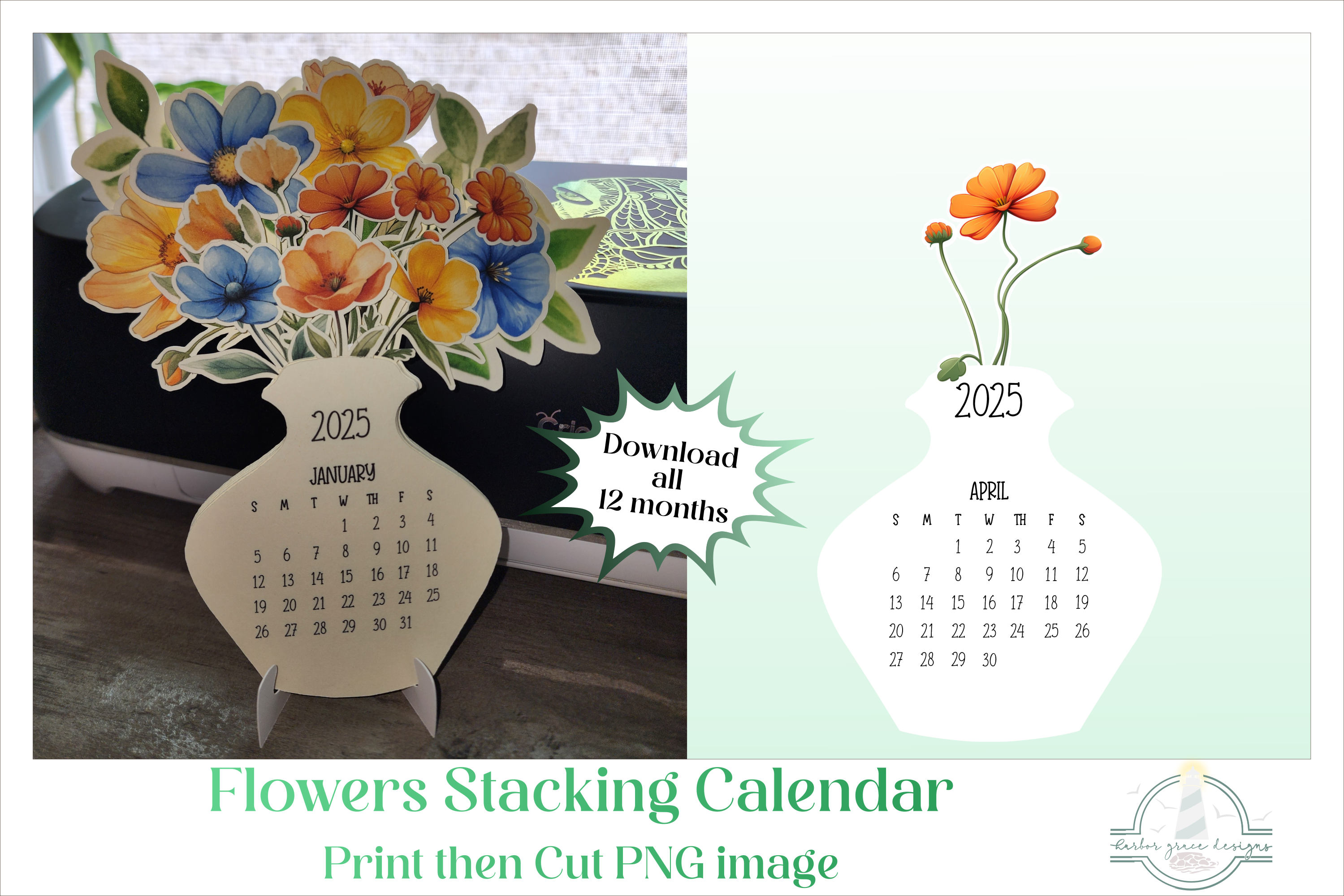 APRIL 2025 Print then Cut Calendar Graphic by Harbor Grace Designs ...