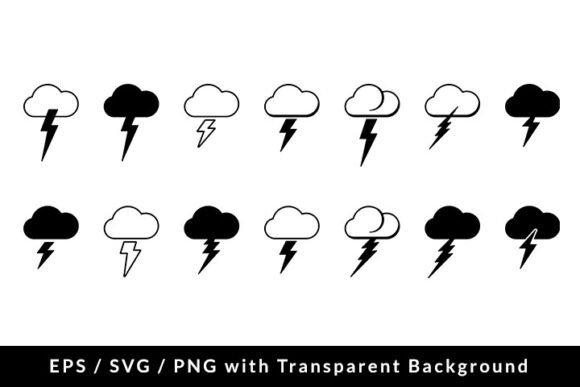 Cloud Lightning Thunder Icon Set EPS SVG