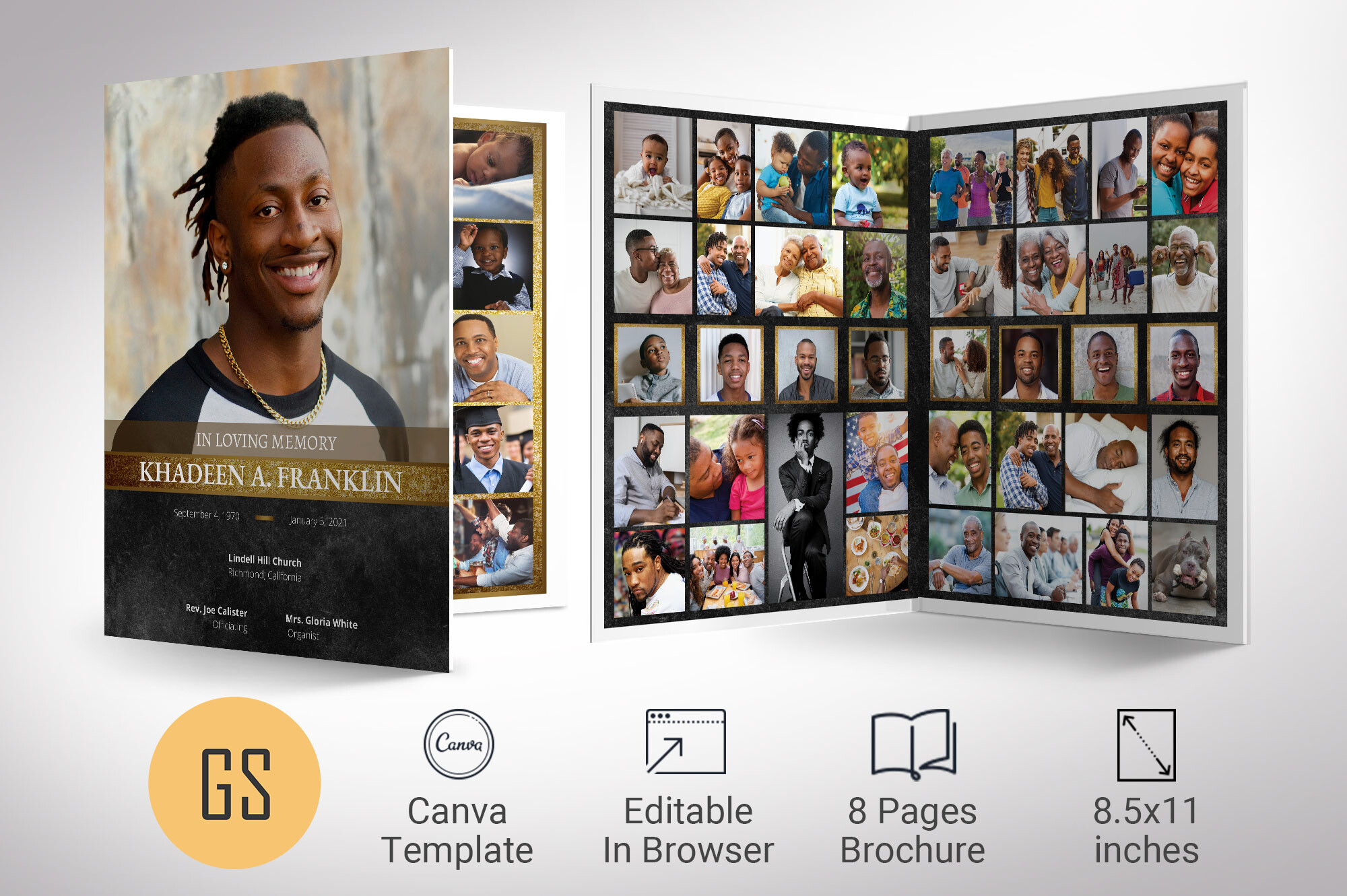 Gold Rock Tabloid Funeral Program Canva