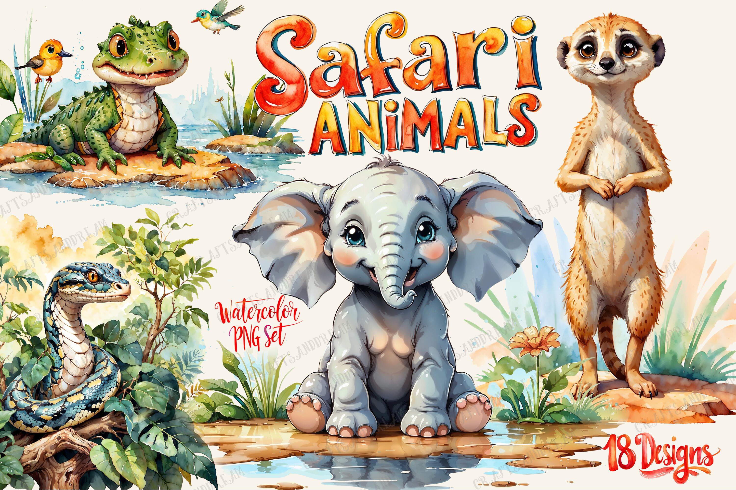 Safari Charm Watercolor Animals