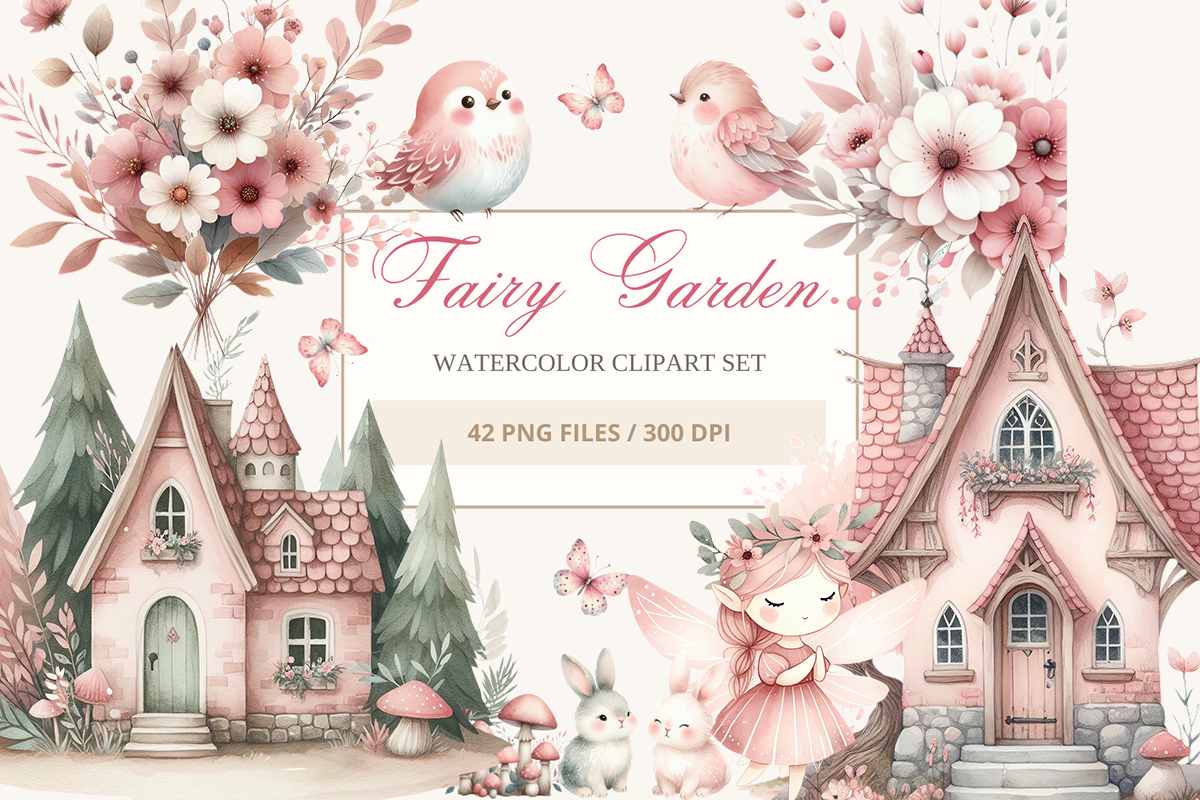 Watercolor Fairy Garden Clipart Graphic by ArwenLavia · Creative Fabrica