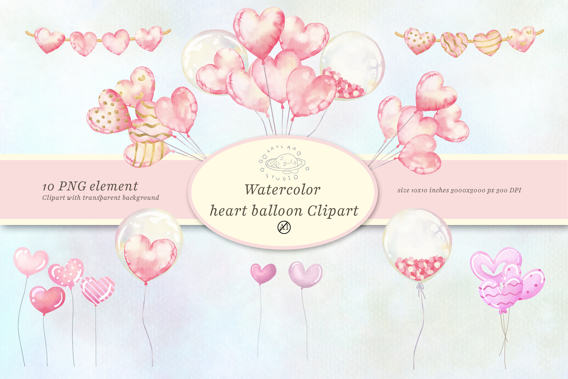 Watercolor Heart Balloon Clipart Graphic by Laylaa Studio · Creative ...