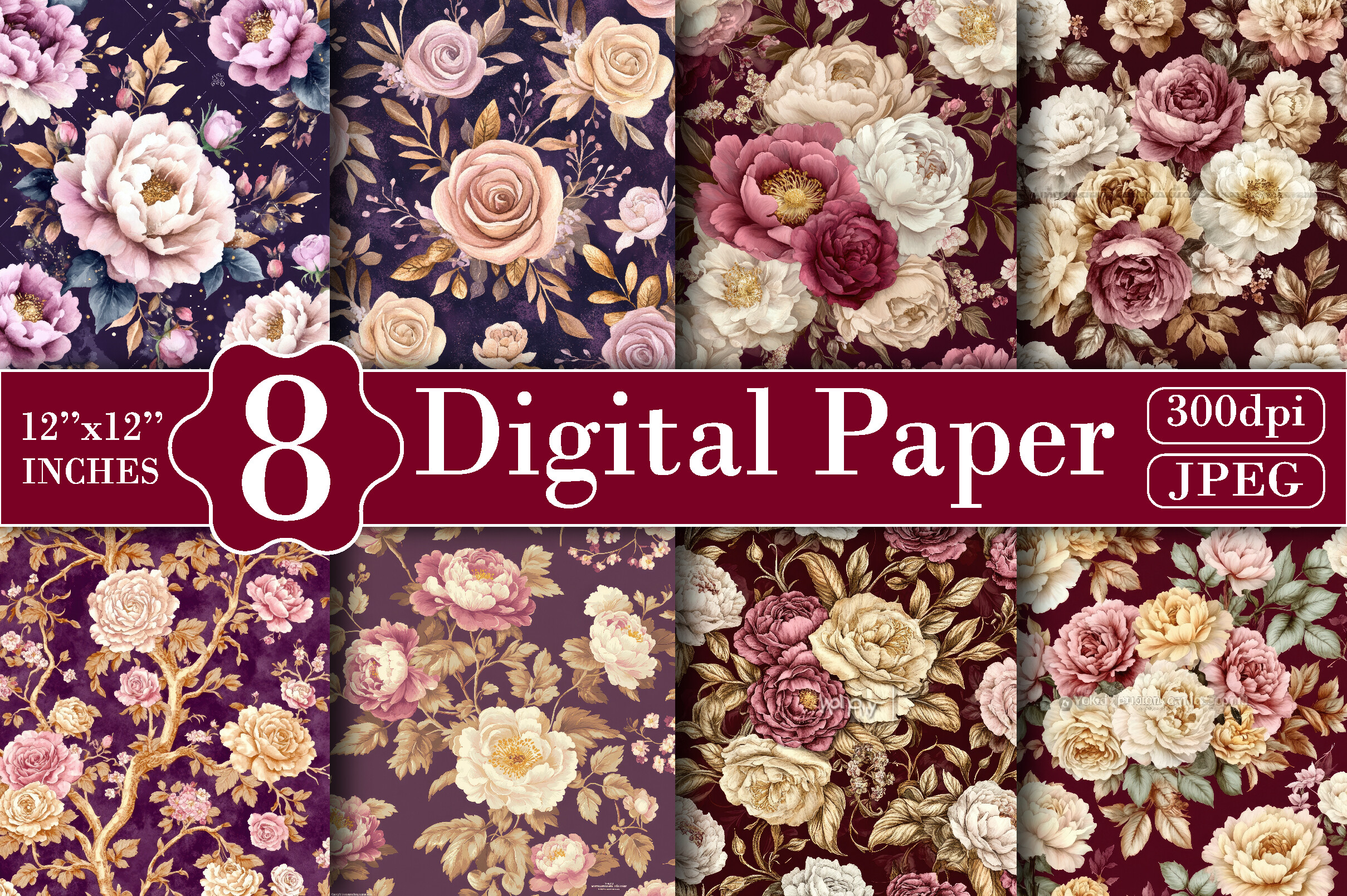 Watercolor Roses Digital Paper Graphic by Bee Prints · Creative Fabrica