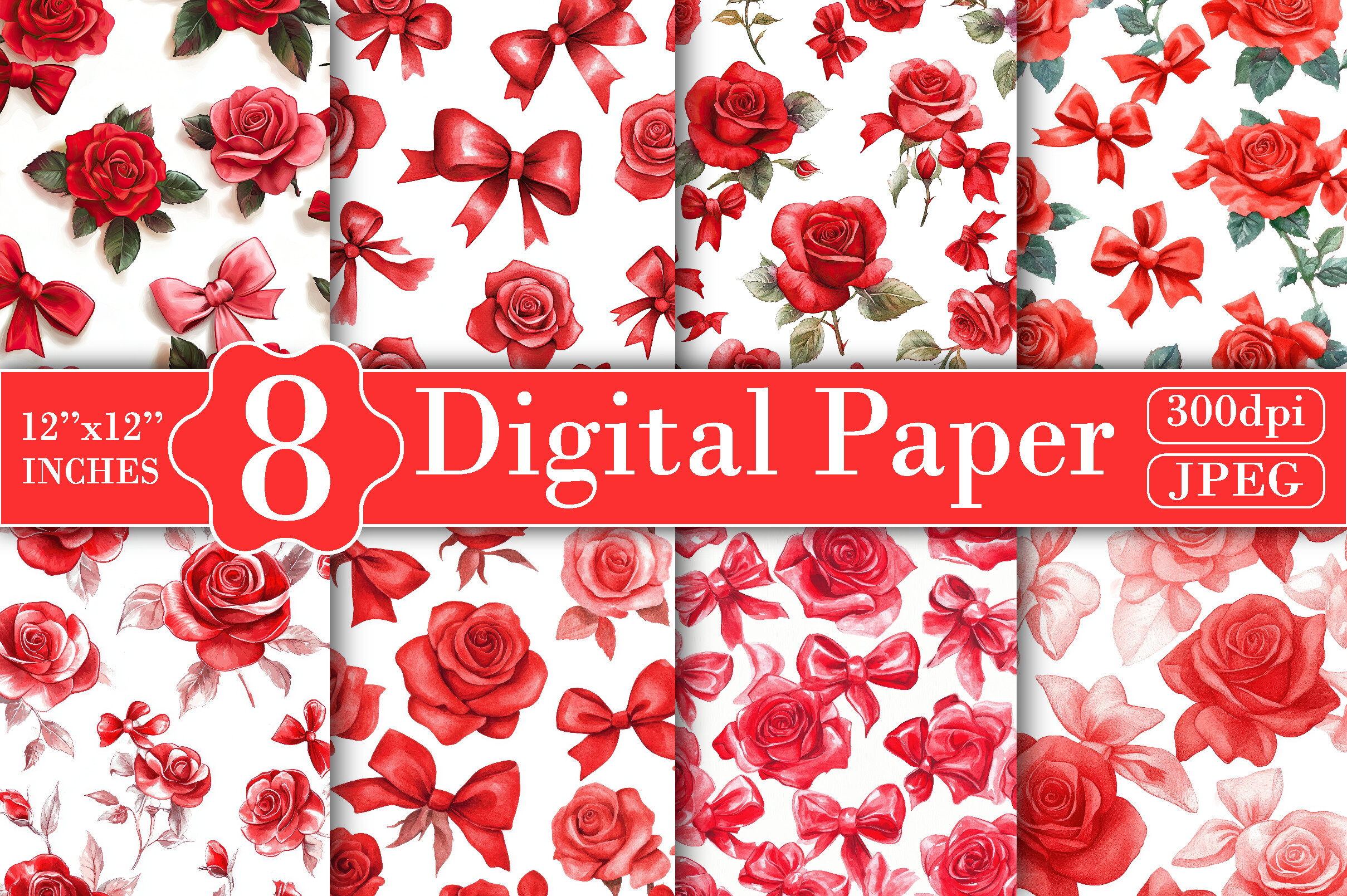 Watercolor Roses Digital Paper Graphic by Bee Prints · Creative Fabrica