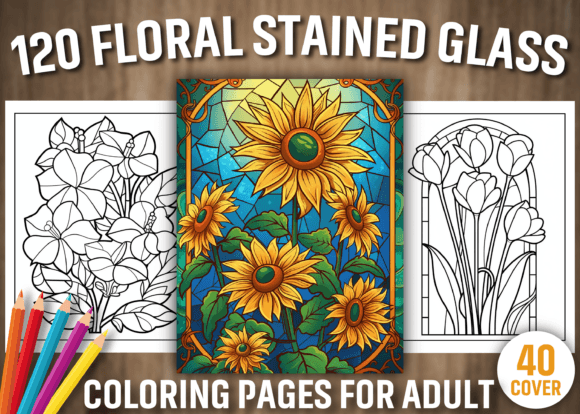 120 Floral Stained Glass Coloring Page