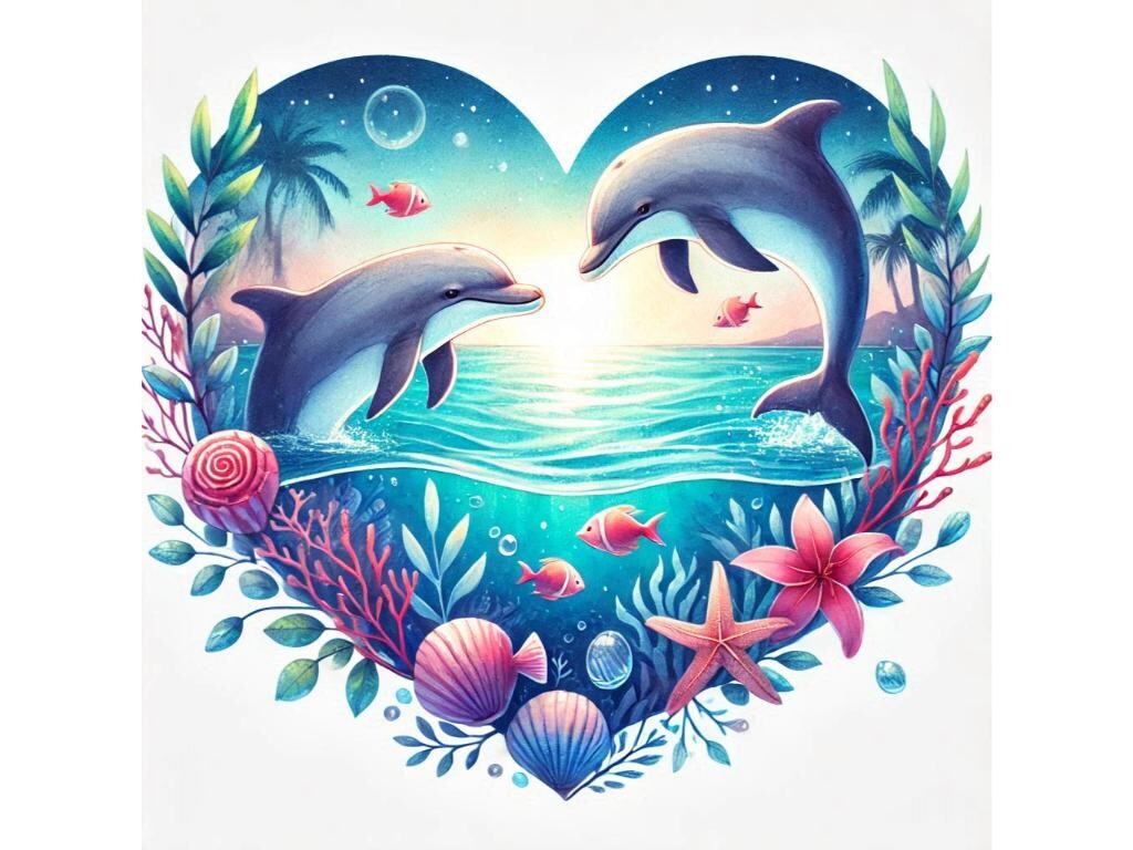 A Pair of Dolphins Swimming in a Heartsh Graphic by Creativeguru ...