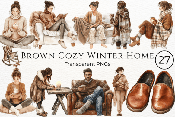 Brown Cozy Winter Home Cliparts Graphics