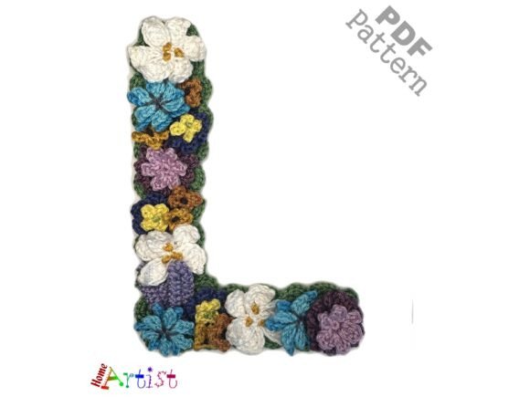 Floral Letter L Crochet Applique Pattern