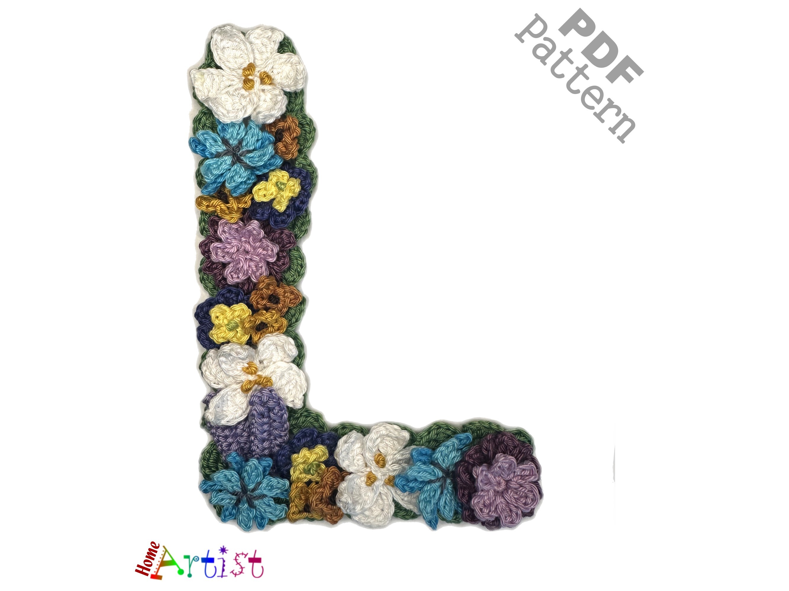 Floral Letter L Crochet Applique Pattern