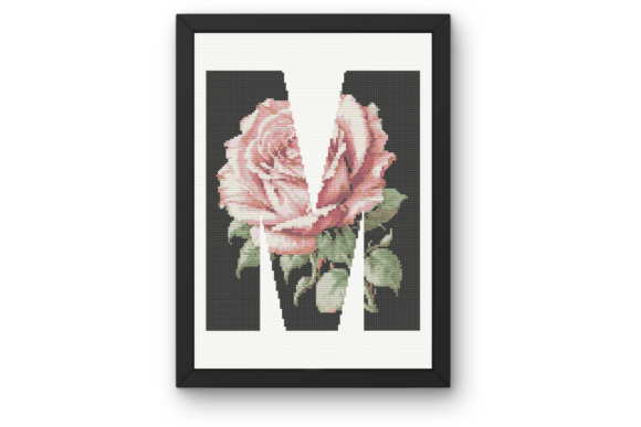 Pink Rose on Black M Monogram