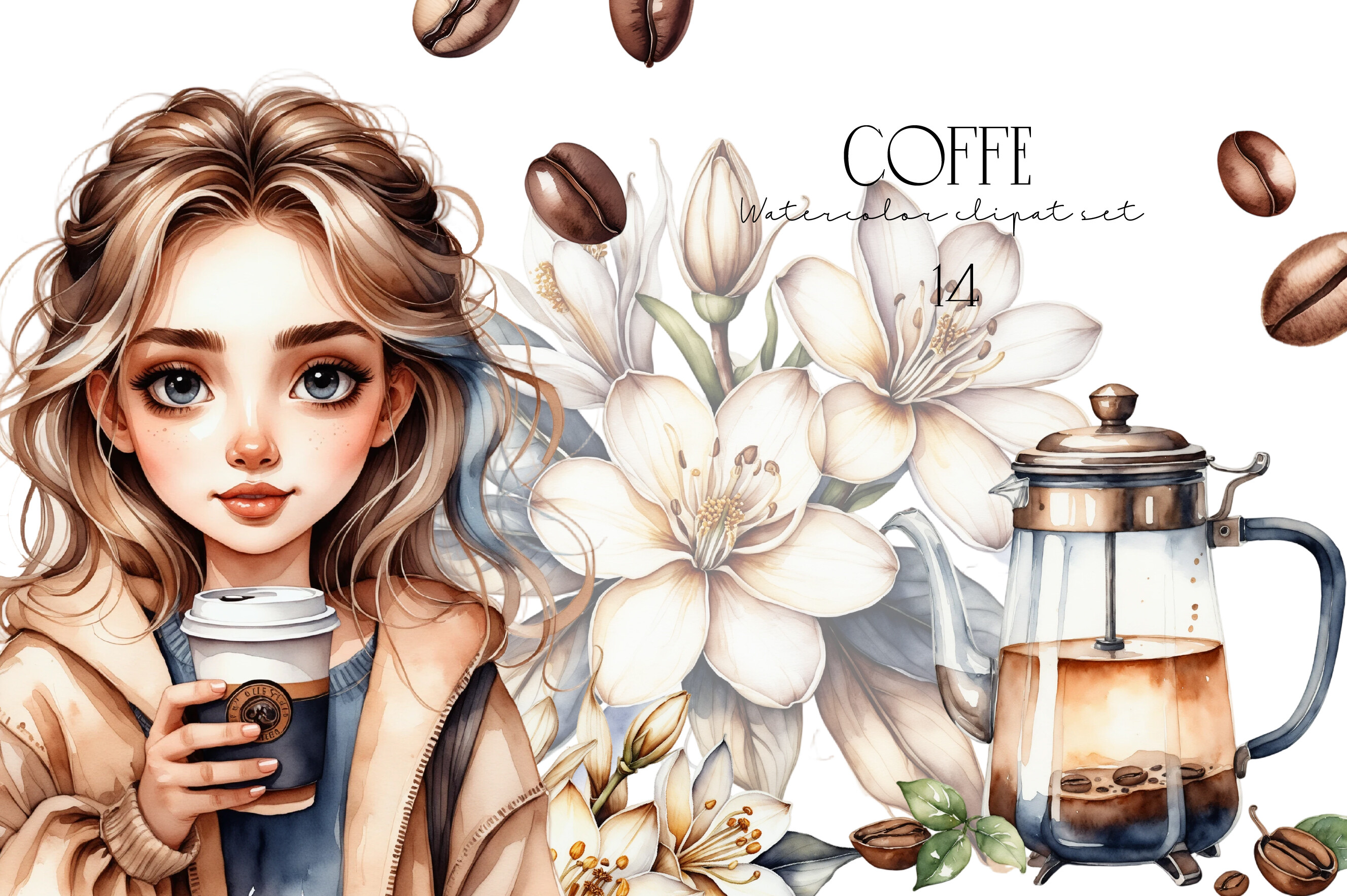 Watercolor Clipart Set Coffee Graphic by Design shop · Creative Fabrica