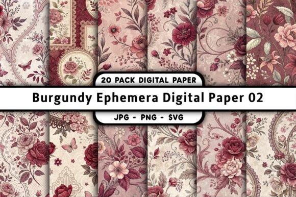Burgundy Ephemera Digital Paper 02