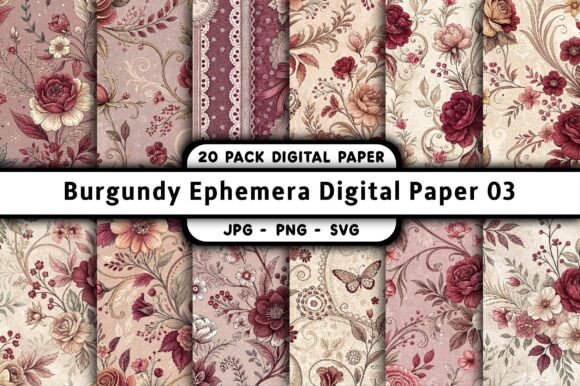 Burgundy Ephemera Digital Paper 03