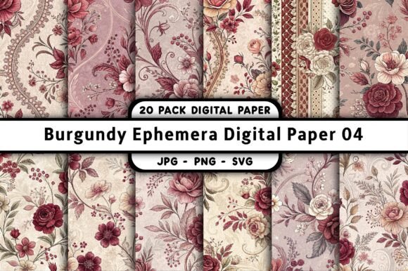Burgundy Ephemera Digital Paper 04
