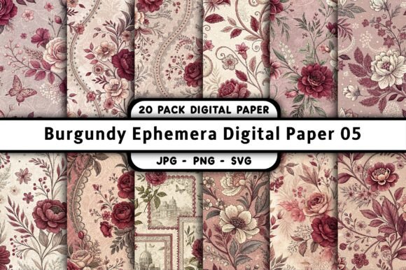 Burgundy Ephemera Digital Paper 05
