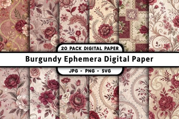 Burgundy Ephemera Digital Paper