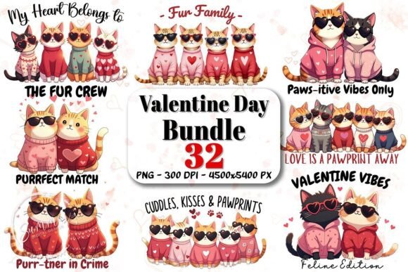 Preview of Cat Lover Valentine Day Sublimation PNG Bundle Valentine sublimation design