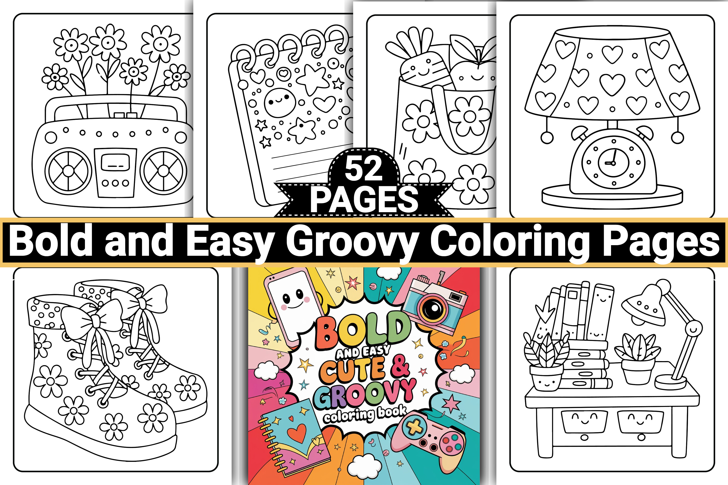 Cute & Groovy Bold Easy Coloring Pages