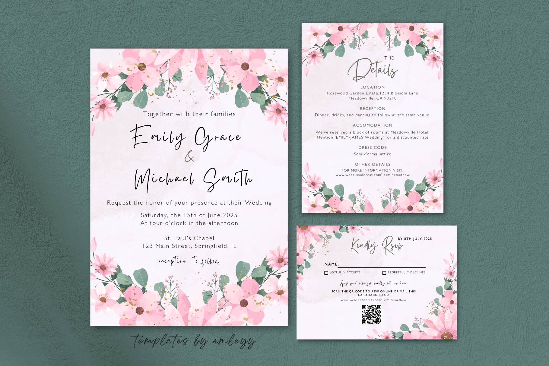 FLORAL WEDDING INVITATION SUITE CANVA