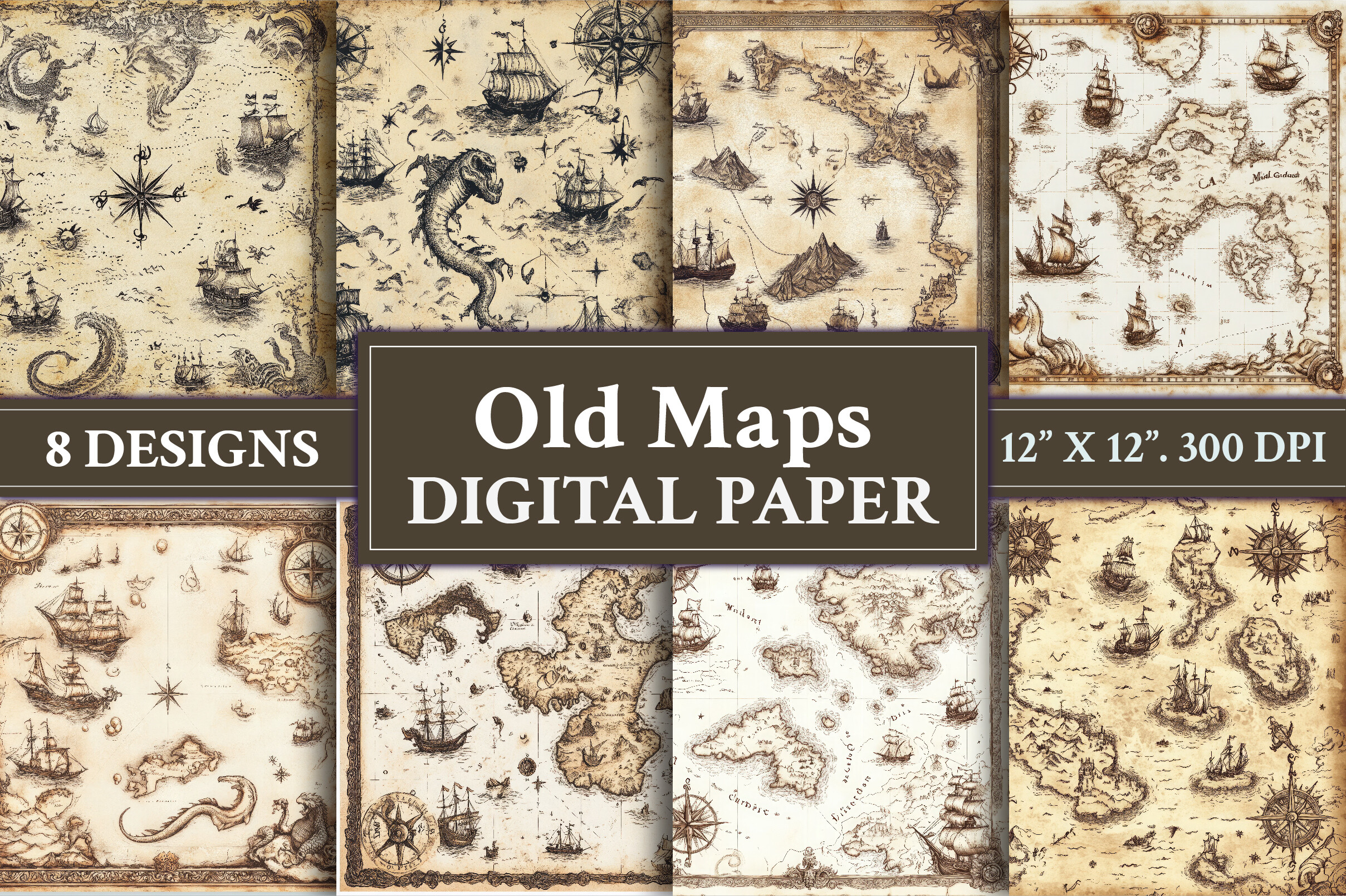 Old Maps Digital Papers Graphic by Art Zone · Creative Fabrica