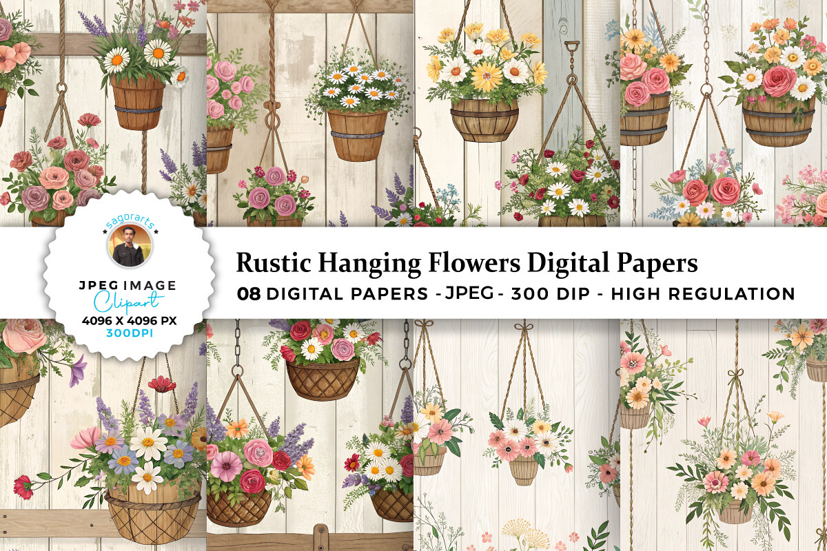 Rustic Hanging Flowers Digital Papers Graphic by sagorarts · Creative ...