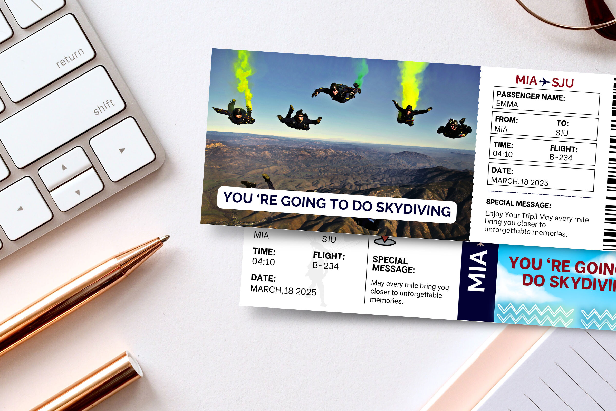Skydiving Gift Ticket Canva Template