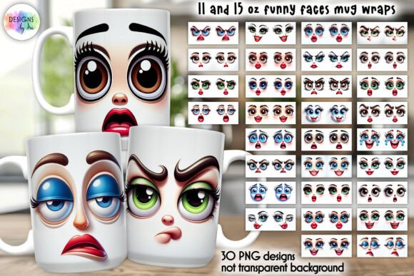 3d Funny Face Mug Wrap Bundle Sarcastic Graphics