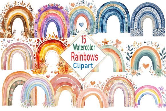 Abstract watercolor rainbows clipart for pet memorial frame backgrounds and sublimation prints