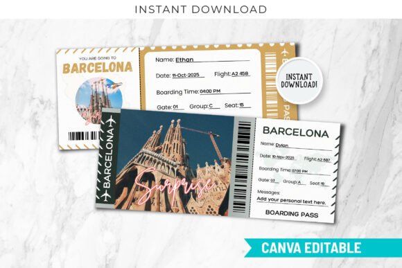 Barcelona Boarding Pass Canva Template