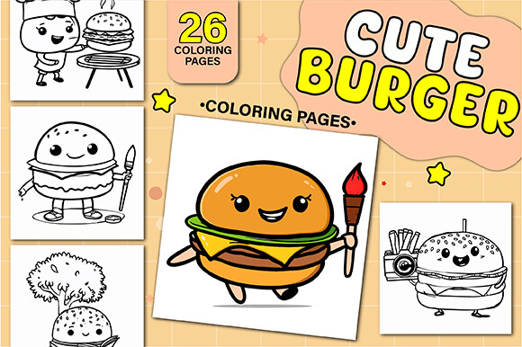 Cute and Funny Burger Coloring Page