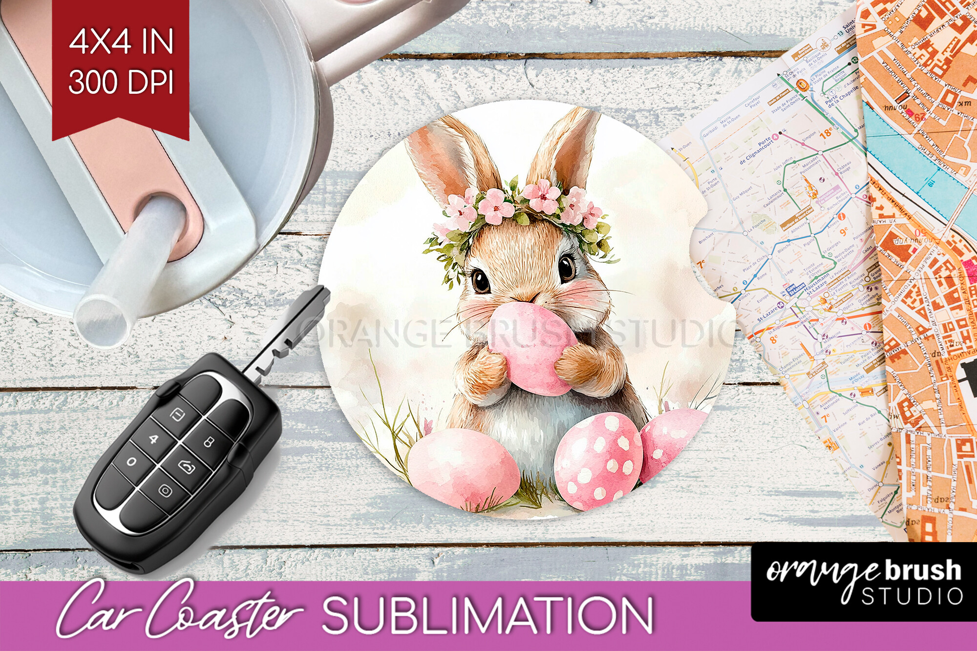 Easter Bunny Car Coaster PNG Sublimation Graphic by Orange Brush Studio ...