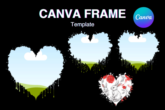 Valentine heart drip Canva frame effect template