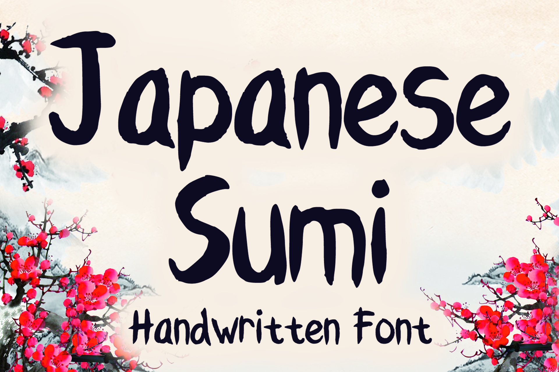 Japanese Sumi preview, handwritten sumi ink brush font