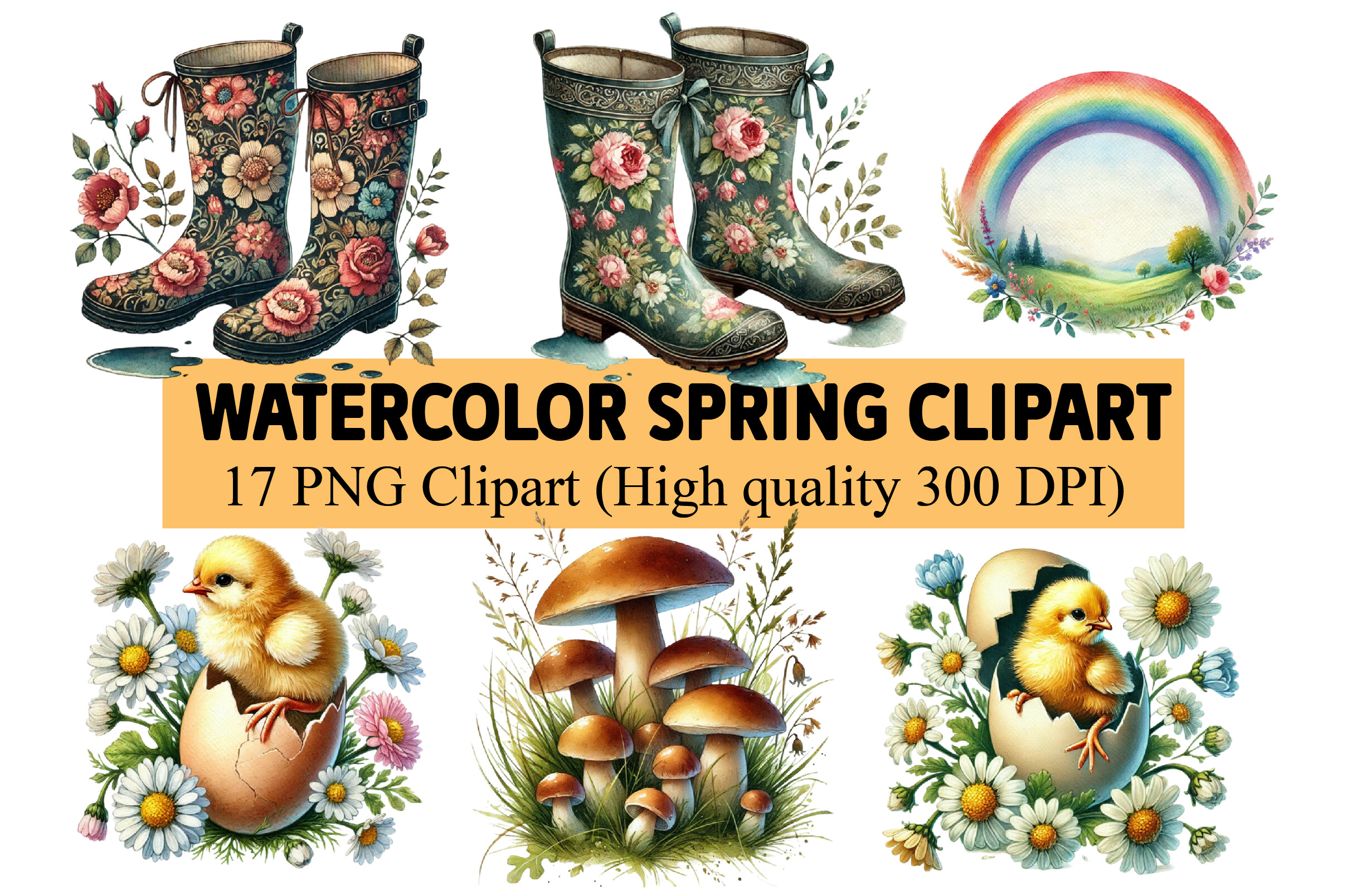 Watercolor Spring Clipart Graphic by Design Club · Creative Fabrica