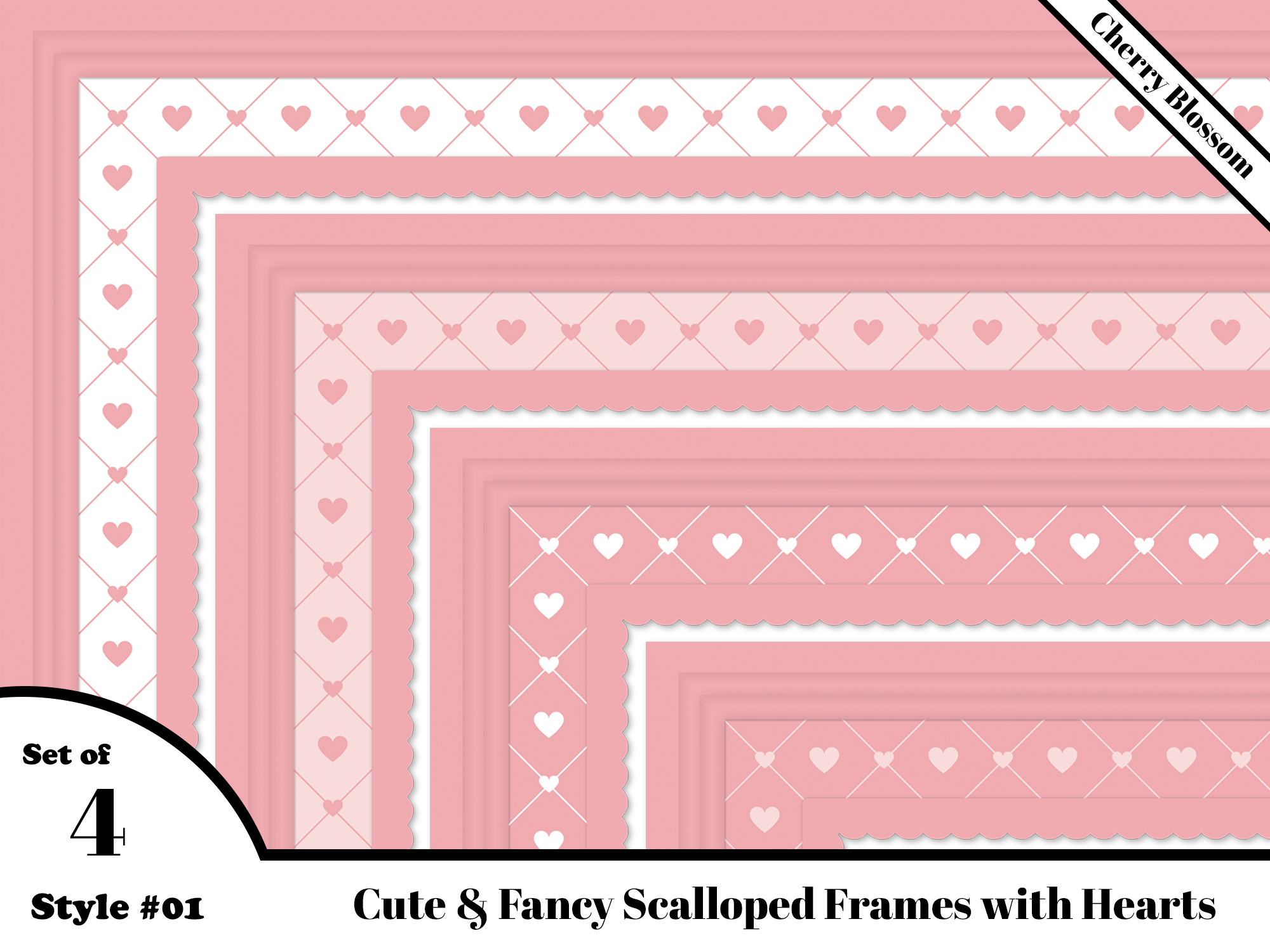 Cute Scalloped Border Frames W/Hearts
