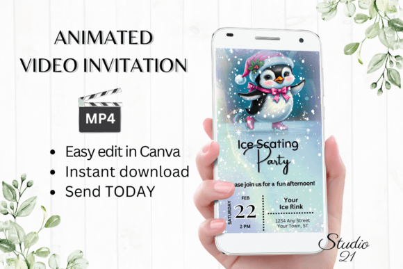 Digital Ice Scating Party Invitation