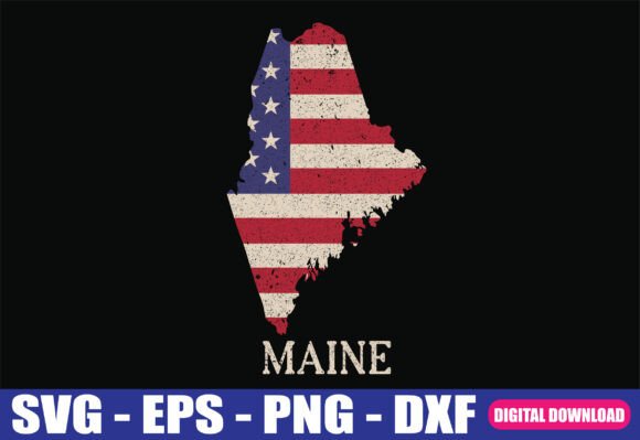 Maine Map State American Flag SVG Grafica Creazioni Di Sazzadh