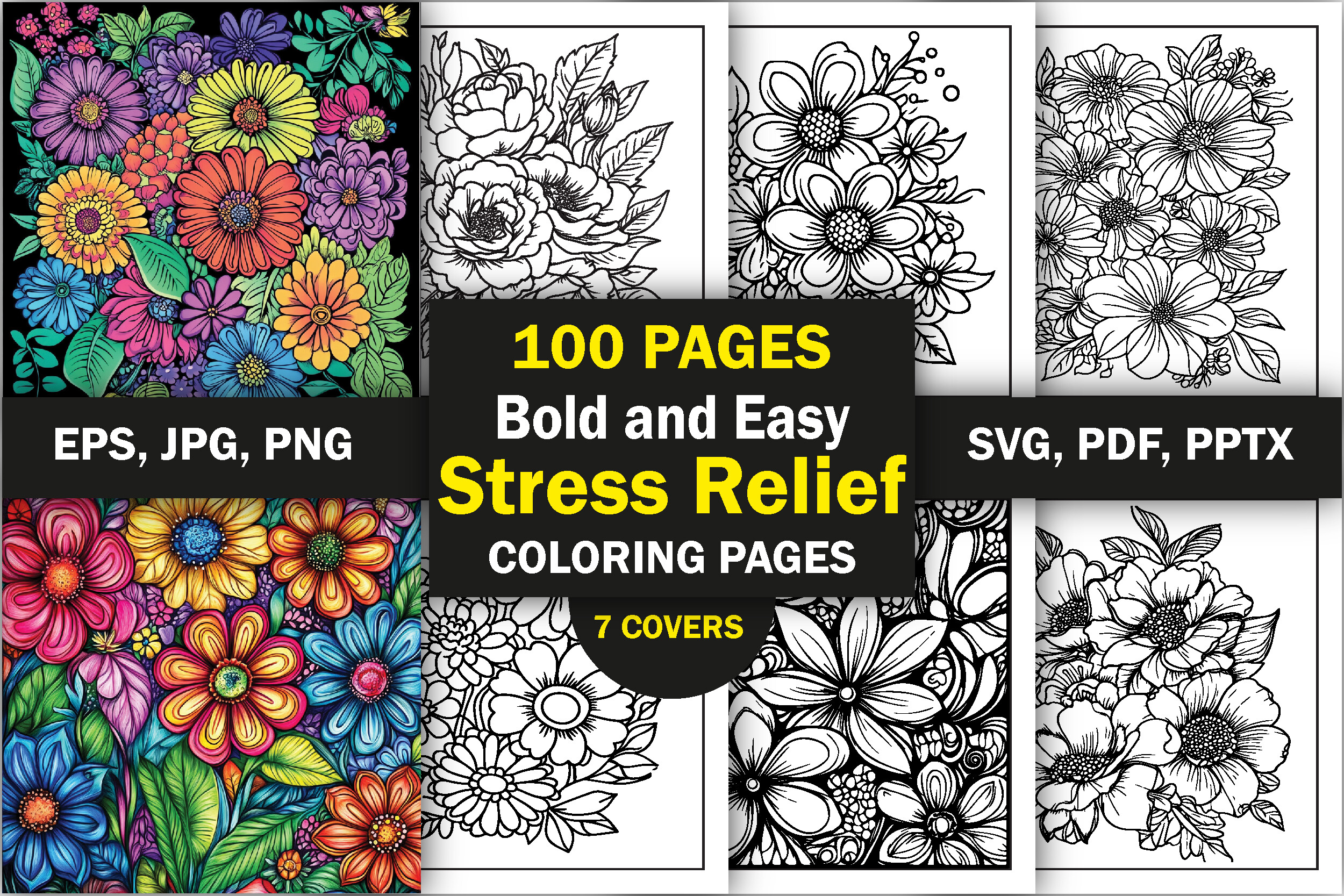 Stress Relief Coloring Book Graphic by C - F - D · Creative Fabrica