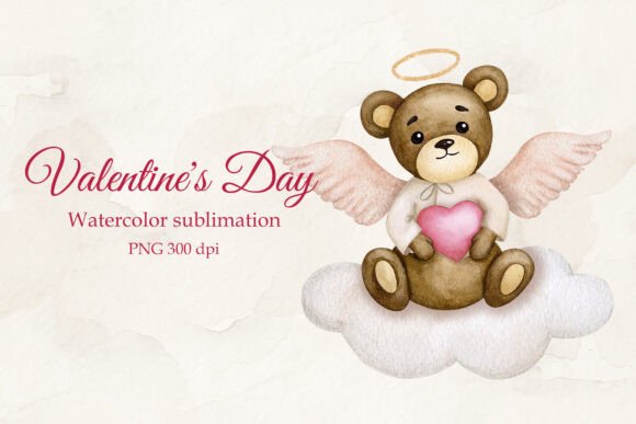 Teddy Bear Angel. Watercolor Sublimation