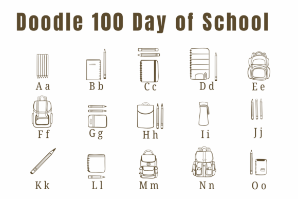 Doodle 100 Day of School Font PNG with transparent background - Preview 1