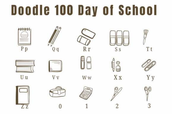 Doodle 100 Day of School Font PNG with transparent background - Preview 2