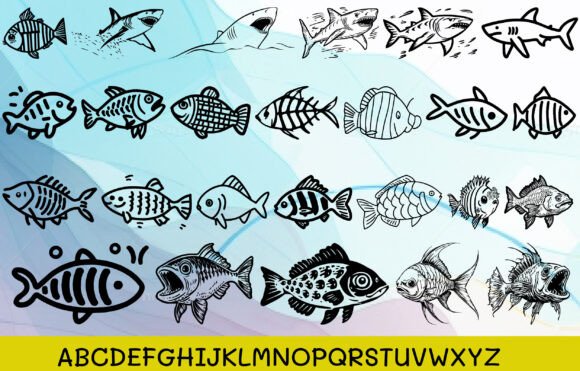 Piranha Fish Font PNG with transparent background - Preview 1